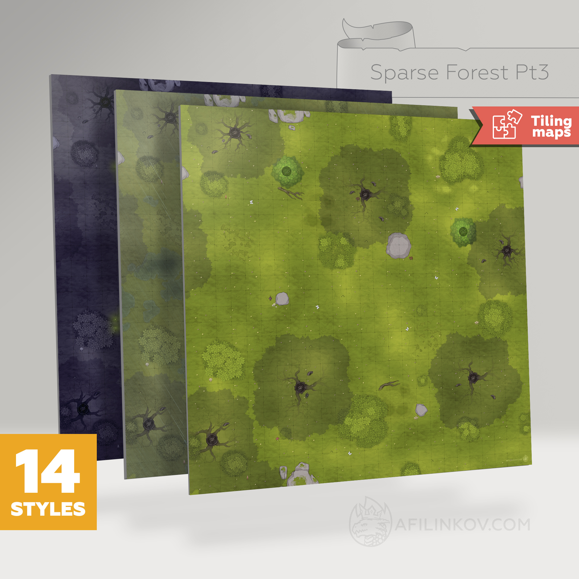 Sparse Forest Map. Part 3. Battlemap dnd.