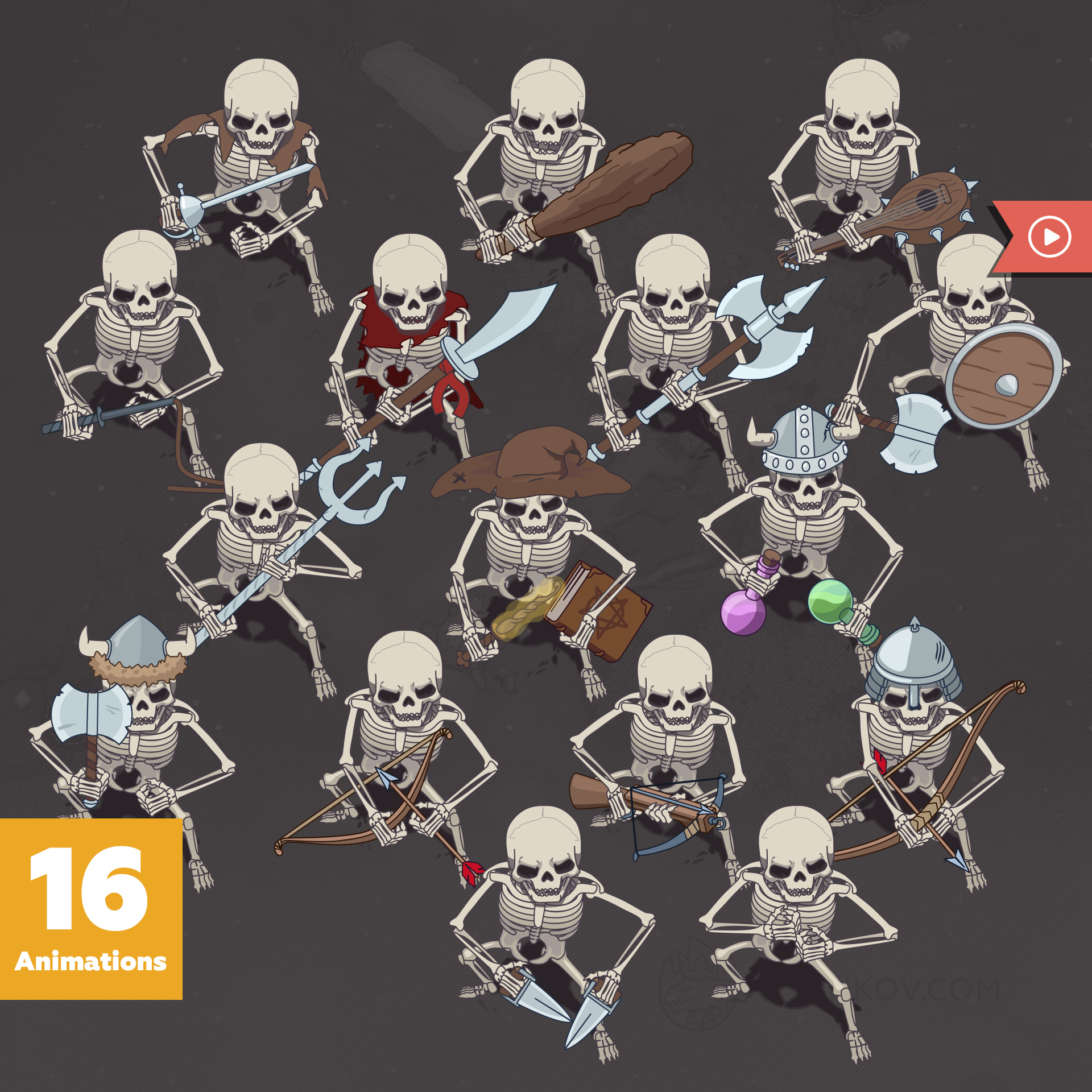 Skeletons/Undead Animated token set. Token dnd